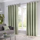 2 Pieces Plain Dyed Back Lining Eyelet Curtains - Sage Green